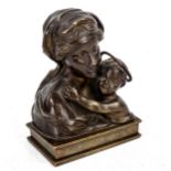 A patinated bronze sculpture, Madonna with infant Christ, unsigned, early 20th century, height 9cm