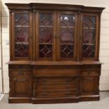 A large reproduction library secretaire bookcase, drawers, cupboards and secretaire drawer below