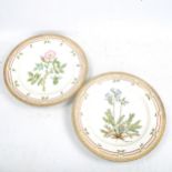 Royal Copenhagen, pair of botanical porcelain cabinet plates, hand painted decoration in gilded