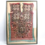2 Indian hand embroidered textile dress sections, probably early 20th century, in modern frames,