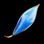 A Norwegian blue enamelled leaf brooch by David Andersen