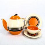 Susie Cooper, Orange Tango pattern teapot with matching cup, saucer and plate **CONDITION REPORT CH