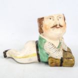 A 19th century Staffordshire Pottery pot in the form of Captain Webb, the first man to swim the