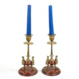 A pair of 19th century Classical design rouge marble and bronze candlesticks, height 20.5cm Marble