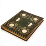 A gold blocked green leather-bound Victorian scrapbook, unused, 30cm x 24cm