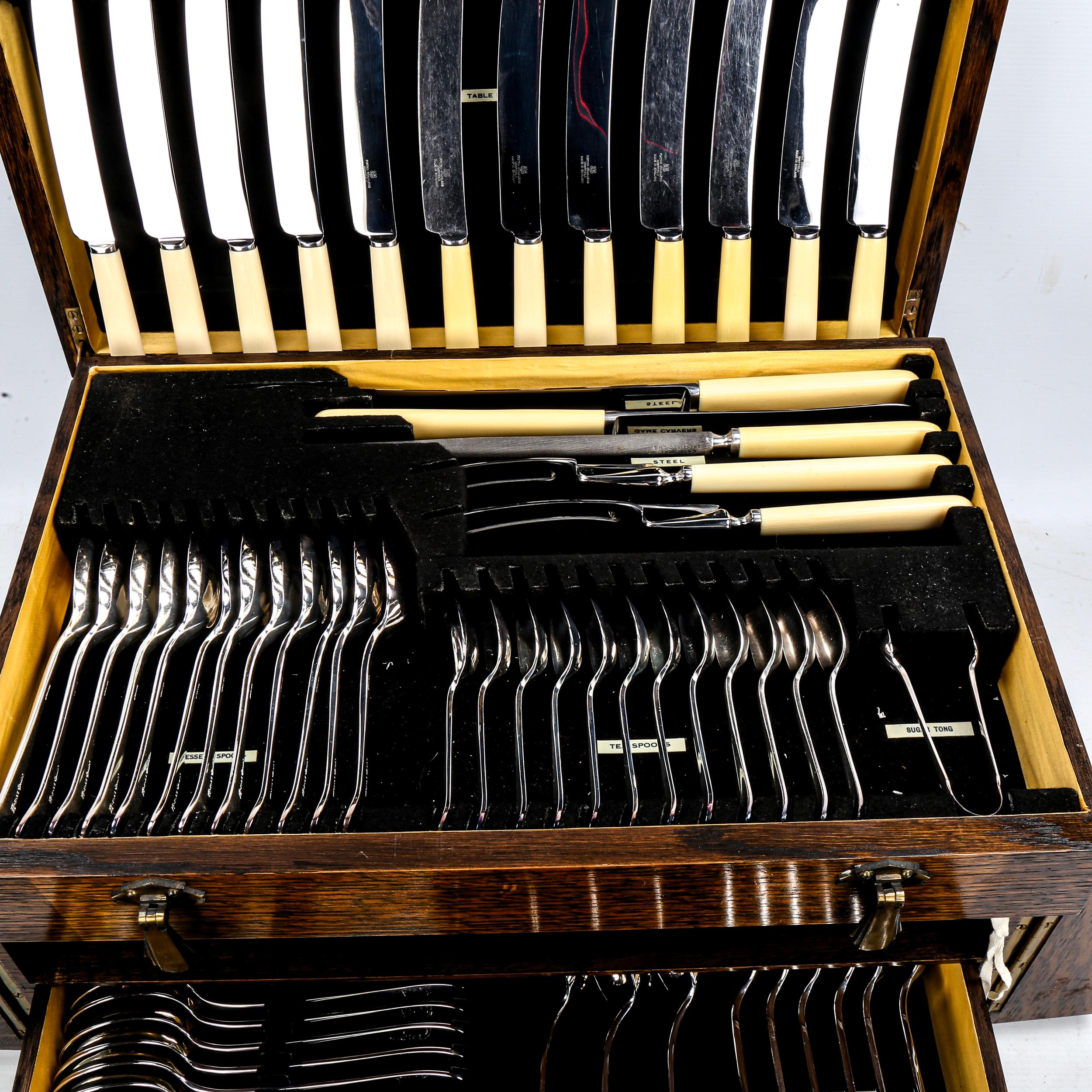 A canteen of Unity Old English pattern cutlery and servers for 12 people, in an oak cabinet with 2 - Image 2 of 3