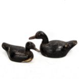 2 19th century Folk Art carved and painted wood decoy ducks, length 31cm 1 duck has signs of