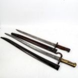 19th century sword bayonet, with brass hilt and original metal scabbard, length 71cm, and a Great