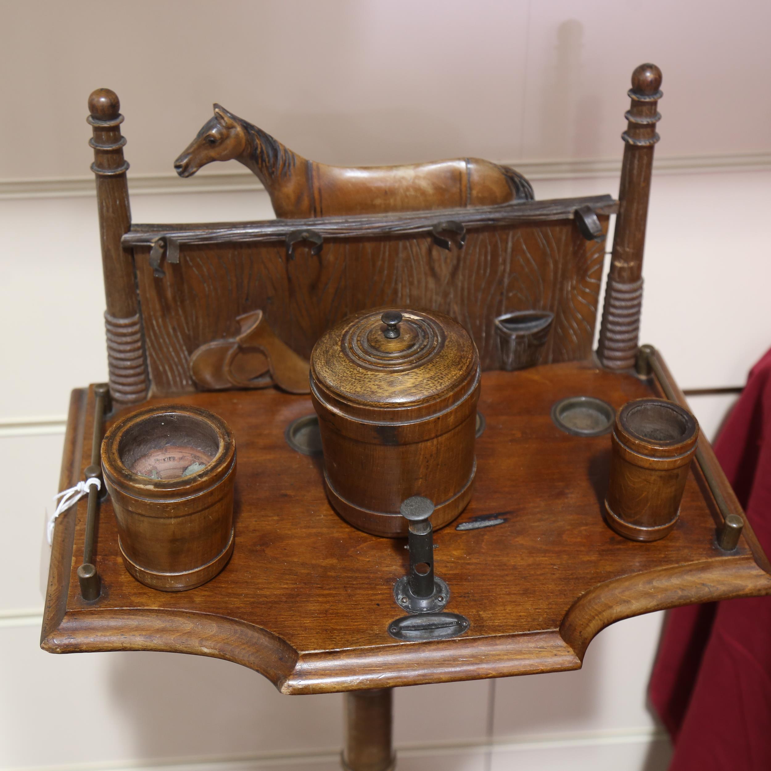 A 19th century smoker's stand, the upper part carved with a horse in a stable, overall height 98cm - Image 2 of 3