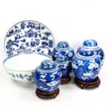 A group of Chinese blue and white porcelain items, comprising a bowl, diameter 26cm (restored), a