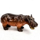 A Continental porcelain hippo, no factory marks, length 35cm (A/F) Figure has been broken in several