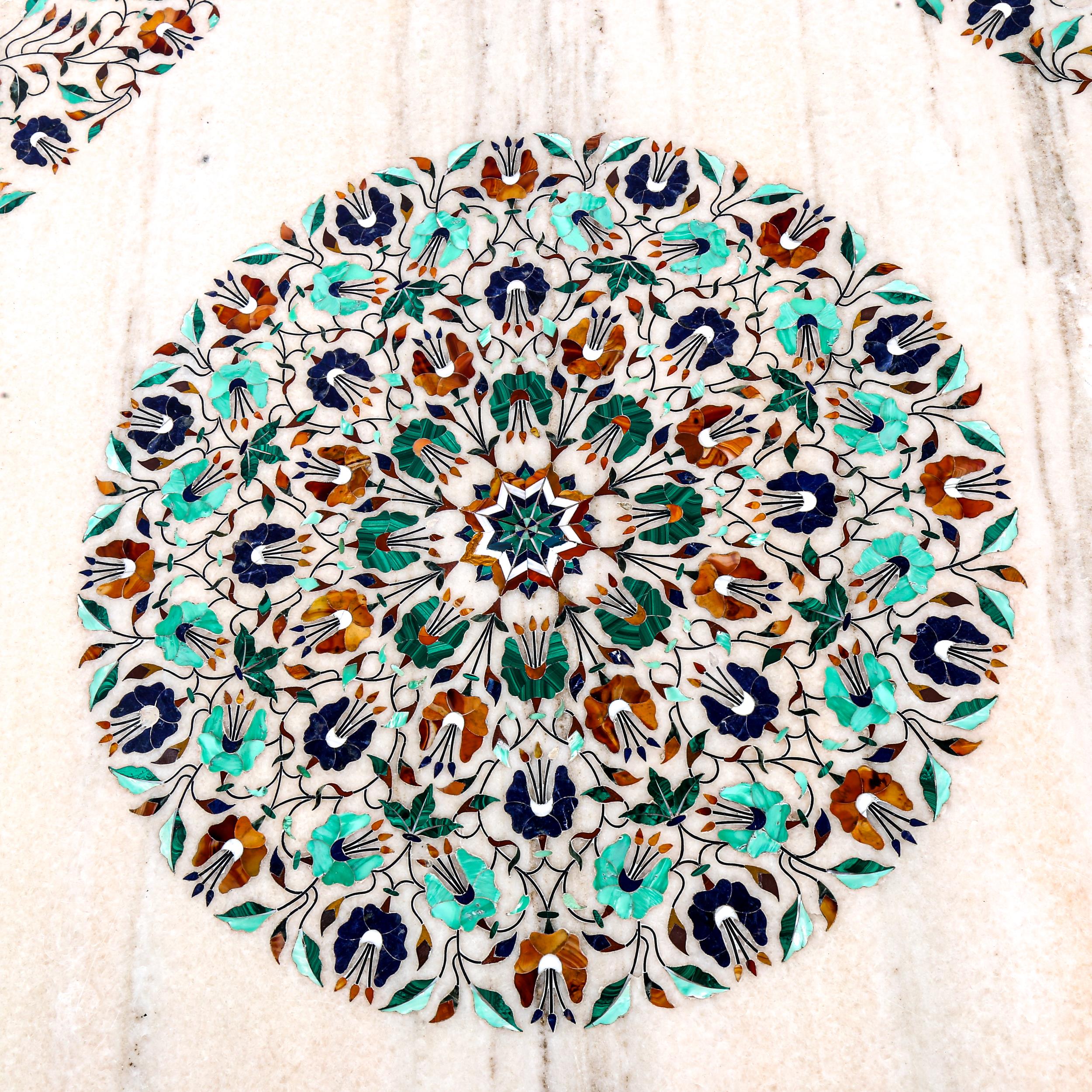 An Indian octagonal marble-topped centre table, with inlaid specimen hardstone floral marquetry - Image 2 of 3