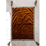 An Edwardian velvet card table cloth with gilt tassels, and an embroidered cloth (2)