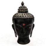 A Chinese patinated bronze Buddha head, height 39cm