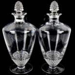 LALIQUE NIPPON - a pair of glass decanters of tapered form, with original stoppers, etched