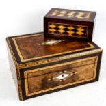 A Tunbridge Ware parquetry inlaid jewel box, late 19th century, length 16.5cm, with original key,