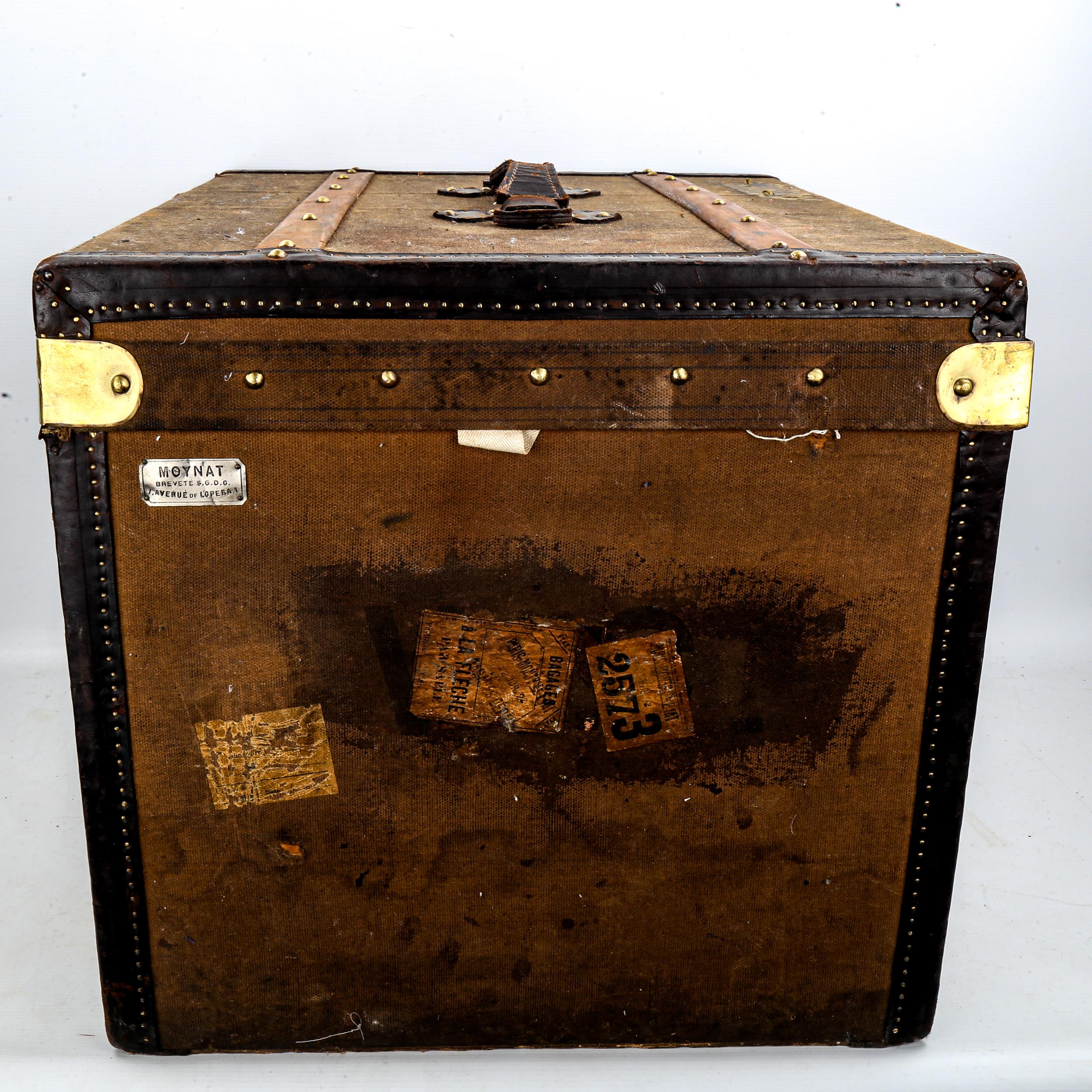 MOYNAT PARIS (now owned by LOUIS VUITTON) - a Vintage canvas-covered travelling trunk, with - Image 2 of 3