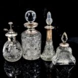 4 various silver-mounted cut-glass perfume bottles and toilet jars, largest height 19cm (4)