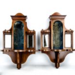 A pair of late Victorian rosewood wall brackets, central velvet-lined alcoves flanked by bevel