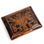 Georgian walnut folk art carved treen snuff box with military decoration- spears, shields, ...