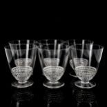 LALIQUE NIPPON - a set of 6 tapered glasses, height 9cm, diameter 7.5cm All perfect condition but