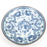 A Chinese blue and white porcelain dragon bowl, 6 character mark, diameter 28cm Perfect condition,