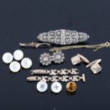 Various jewellery, including citrine stud, pair of 9ct gold mother-of-pearl cufflinks, Danish silver