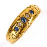 An early 20th century 18ct gold 5-stone sapphire and diamond dress ring, set with oval and round-cut