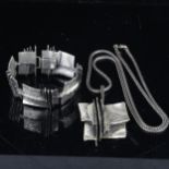 PERLI - a large Vintage Danish silver brutalist matching pendant necklace and bracelet set,