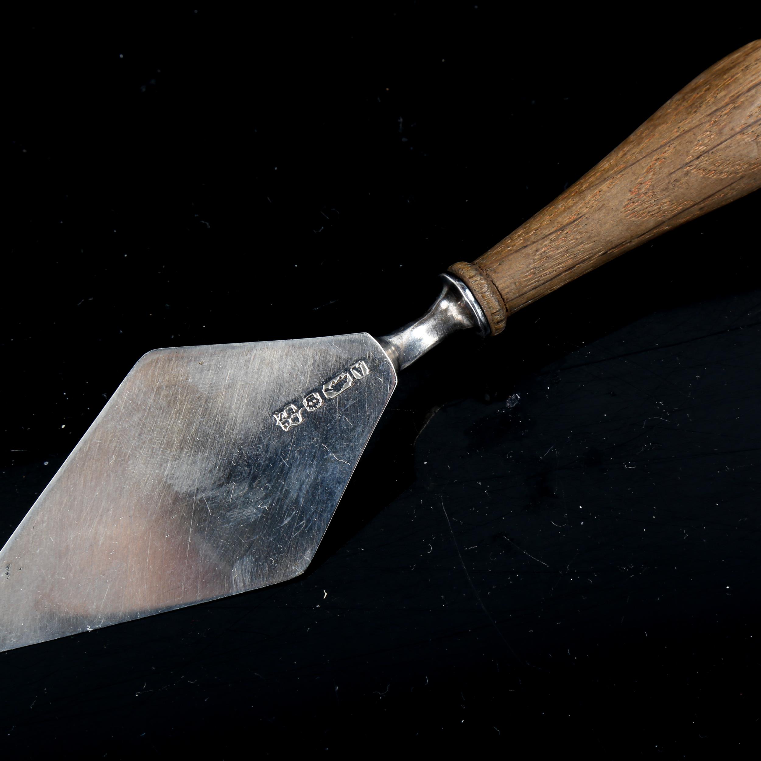 A small novelty silver plated gardening trowel, with turned wood handle, maker's marks J S and S, - Image 3 of 4