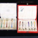 EGON LAURIDSEN - a set of 12 Danish vermeil sterling silver and harlequin enamel coffee spoons,