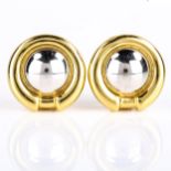 A pair of late 20th century Italian 18ct yellow and white gold bombe earrings, with clip and post