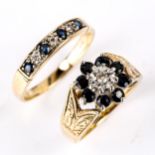 2 x 9ct gold sapphire and diamond rings, sizes M and R, 6.7g total (2) No damage or repairs, all