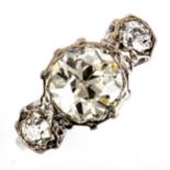 A fine 3-stone diamond ring, principal old cut diamond approx 2.08ct, colour approx L/M, clarity