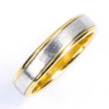 A modern 18ct gold and platinum Princess-cut diamond band ring, band width 4.9mm, size P, 8.4g No