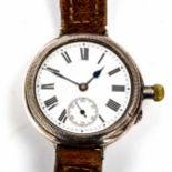 A First World War Period silver-cased Officer's Borgel mechanical wristwatch, white enamel dial with