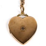 A large Victorian 9ct gold back and front diamond heart locket pendant necklace, on unmarked