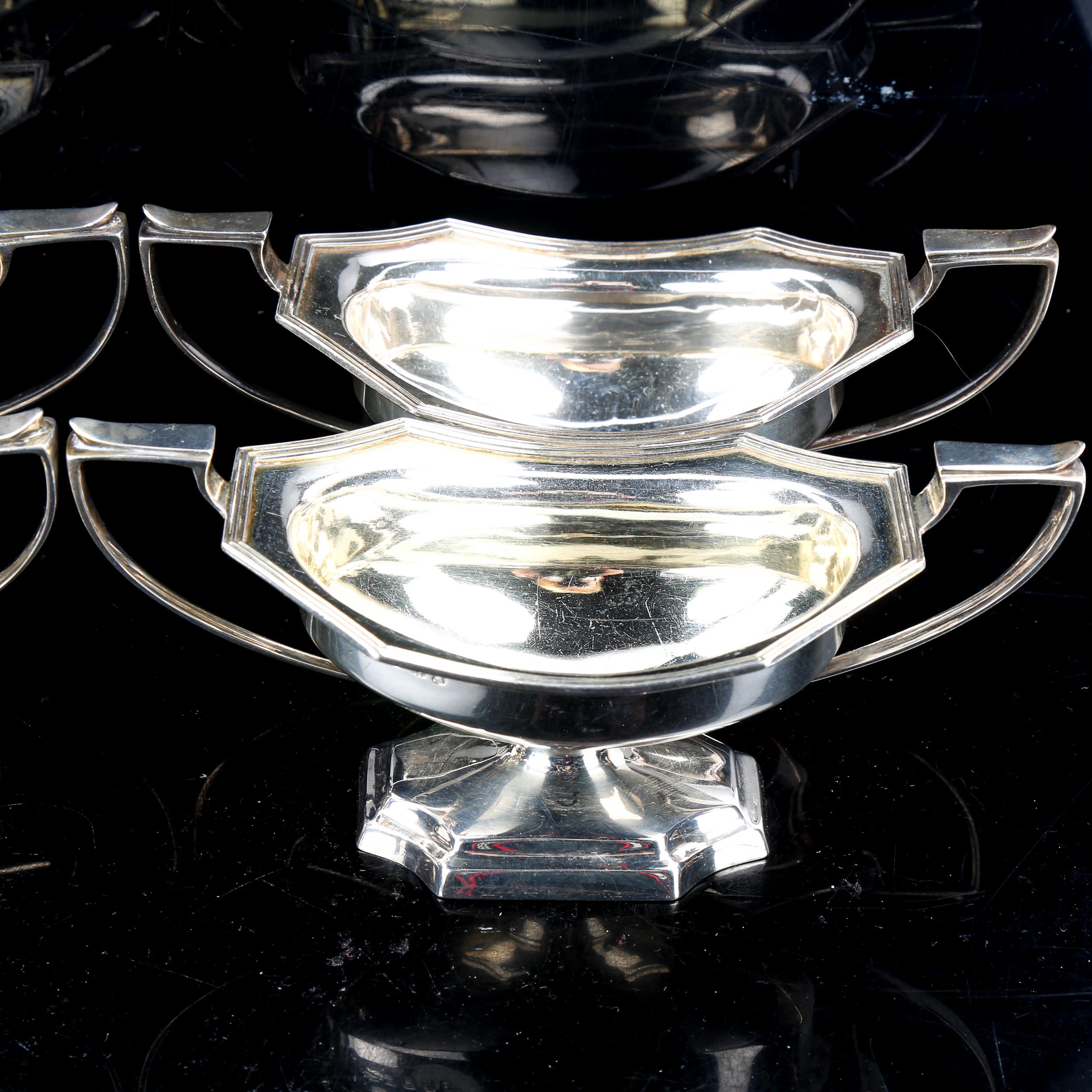 A set of 4 George III silver two-handled salt cellars, octagonal form with pedestal bases, reeded - Image 2 of 4