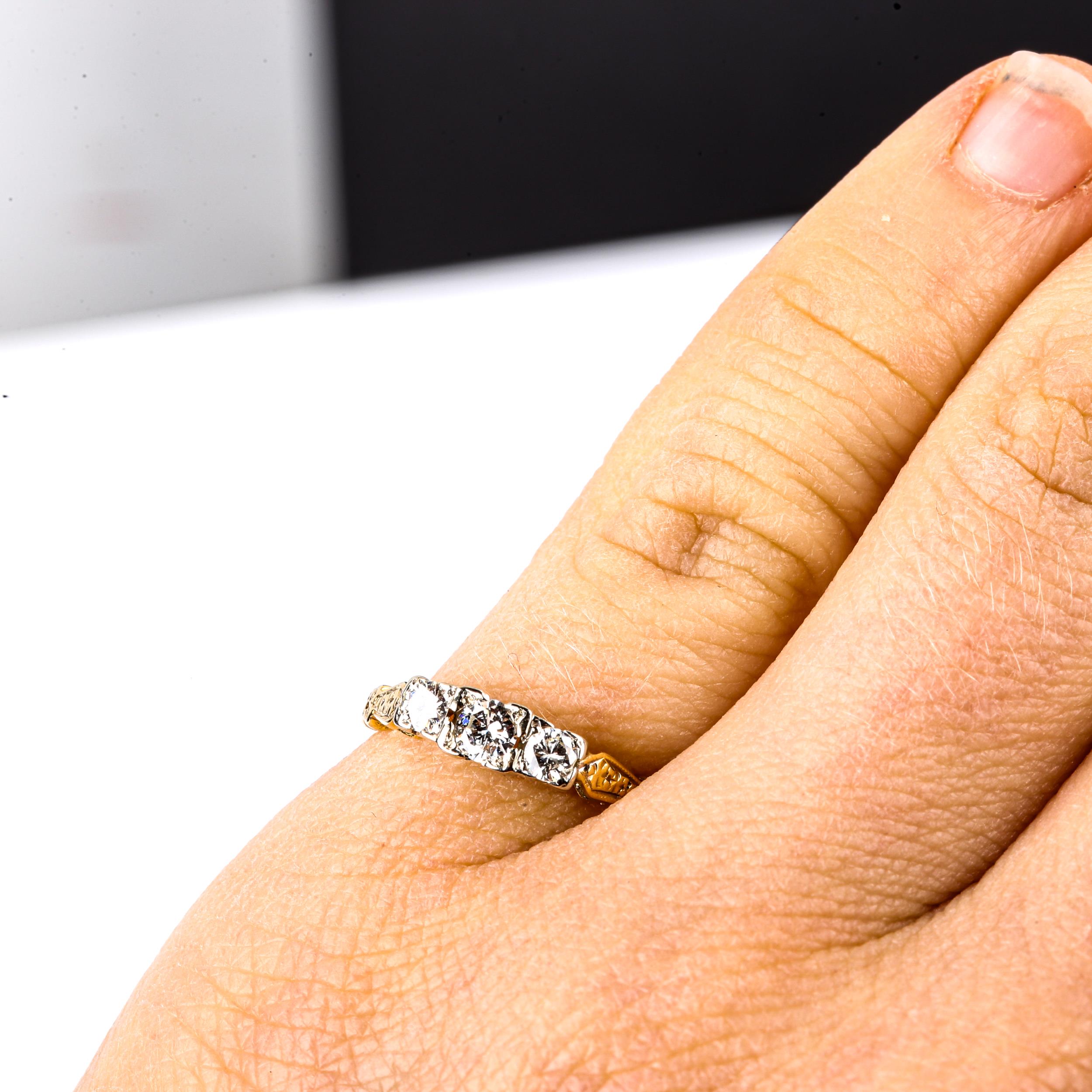 An 18ct gold 3-stone diamond ring, platinum-topped set with modern round brilliant-cut diamonds, - Image 4 of 4