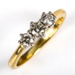 A modern 18ct gold 3-stone diamond ring, set with round brilliant-cut diamonds, total diamond