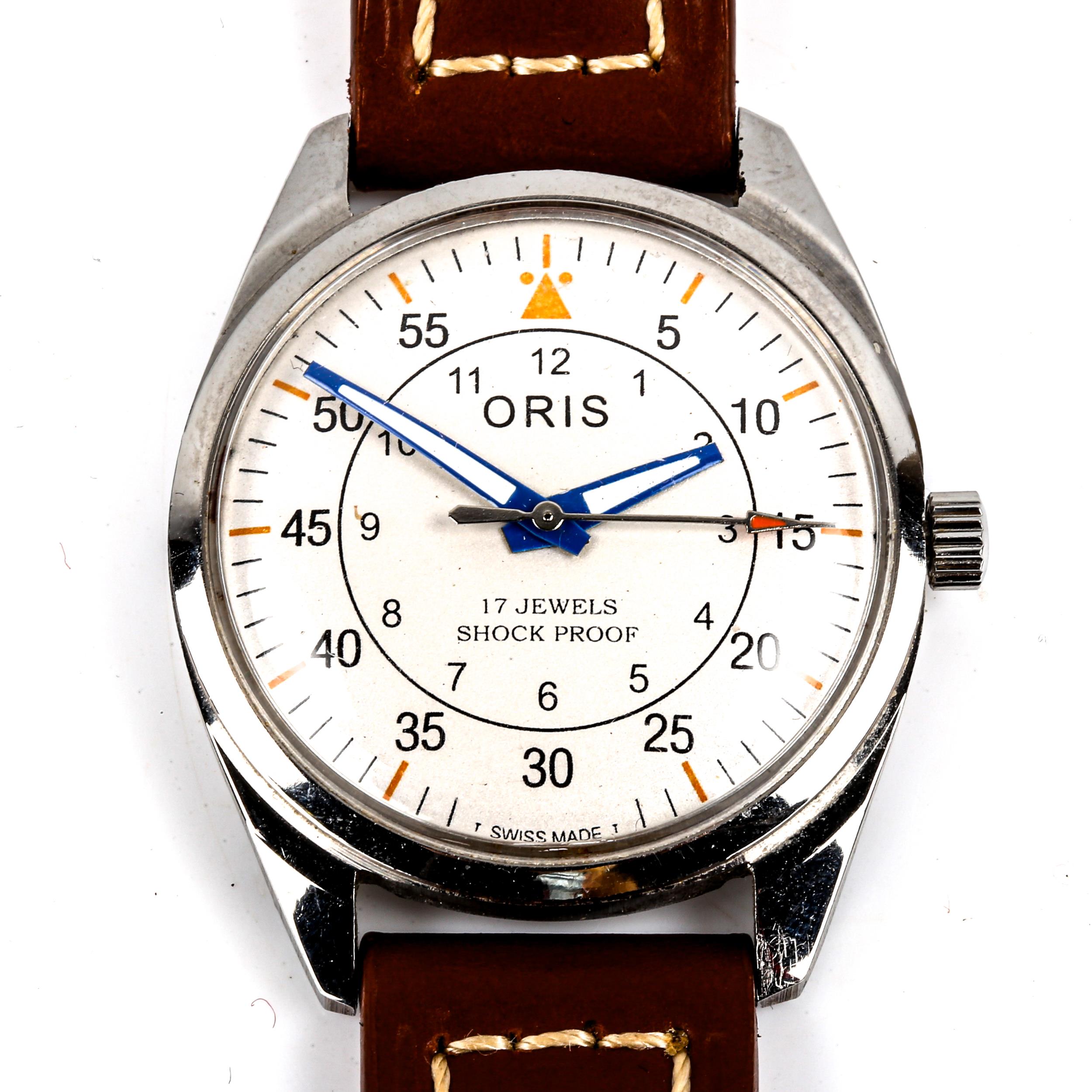 ORIS - a Vintage stainless steel mechanical wristwatch, silvered dial with outer minutes ring and