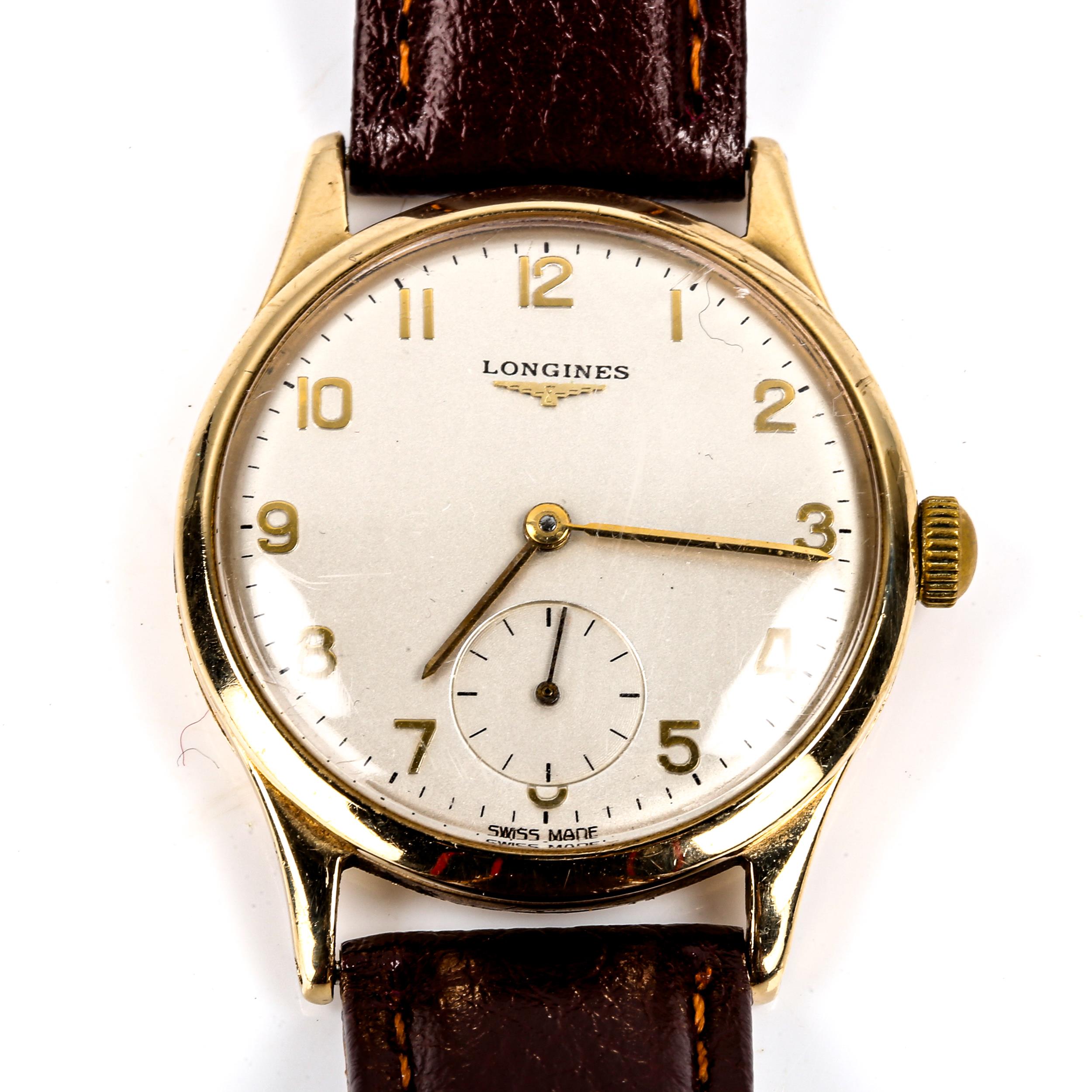 LONGINES - a Vintage 9ct gold mechanical wristwatch, ref. 13322, circa 1964, silvered dial with gilt