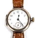 TALIS WATCH CO - an early 20th century silver-cased Officer's mechanical wristwatch, white enamel