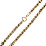 A late 20th century 9ct gold rope twist chain bracelet, bracelet length 19cm, 2.1g No detached