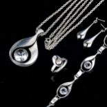 STEN & LAINE - a Finnish sterling silver and cubic zirconia demi-parure, comprising pendant