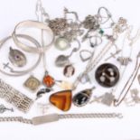 Various silver jewellery, including hinged bangle, gatelink bracelet, pendants, ring etc Lot sold as