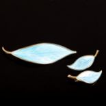 DAVID ANDERSEN - a Vintage Norwegian vermeil sterling silver and blue enamel leaf demi-parure,