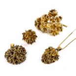 FLORA DANICA - 4 pieces of Danish vermeil sterling silver floral jewellery, comprising 3 pendants