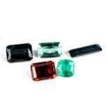 5 unmounted gemstones, including paraiba tourmaline, emerald, garnet etc Lot sold as seen unless