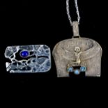 A modern Continental silver Egyptian Revival pendant necklace, and a Vintage lapis lazuli abstract